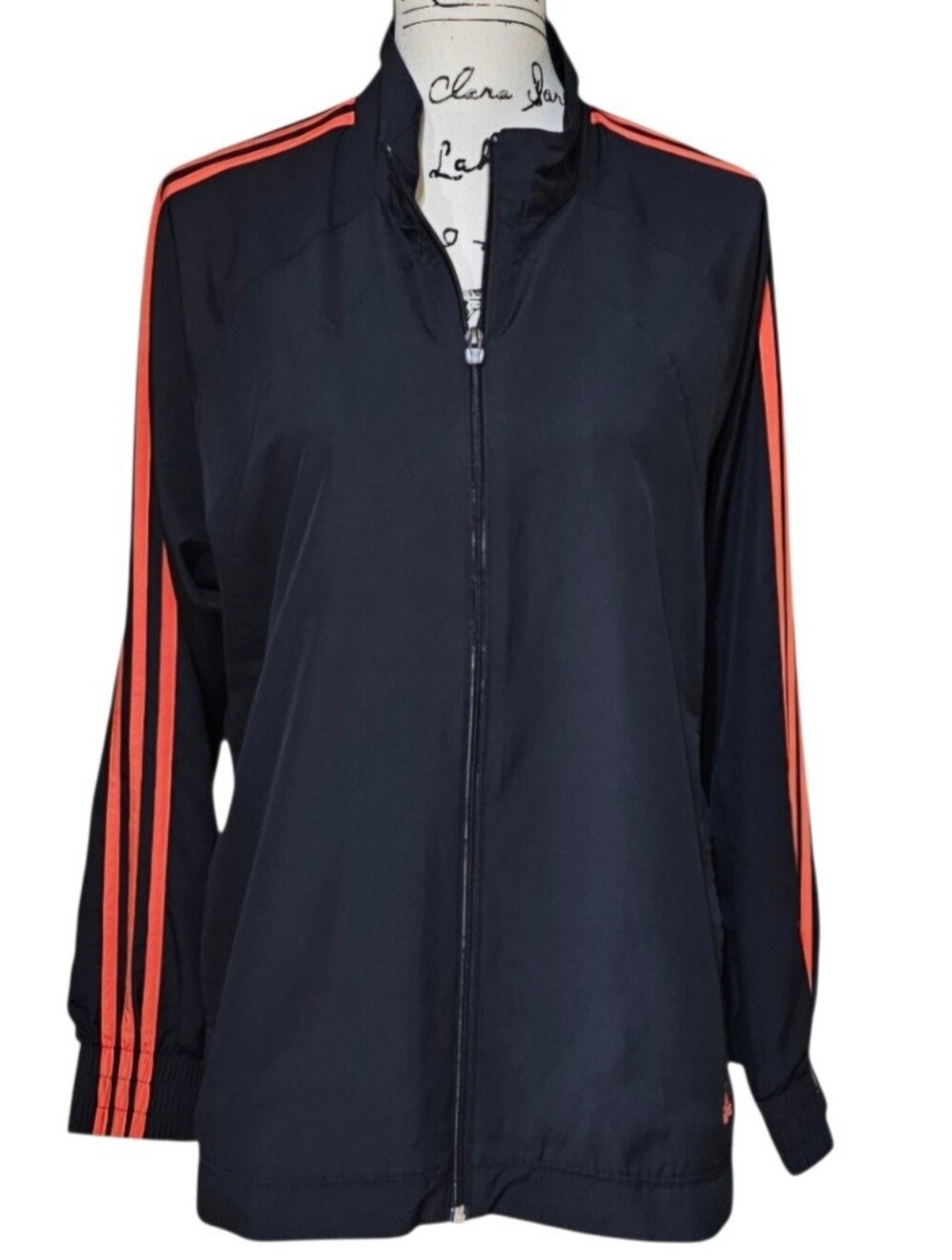 Adidas Vintage Black Jacket with Dark Coral Stripes - Picture 1 of 9